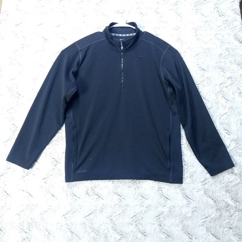 Nike DRI-FIT Sweatshirt Mens XL Black 1/4 Zip Long Sleeve Activewear